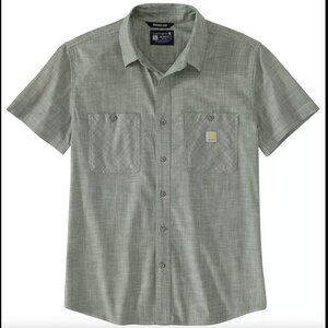 Carhartt Men's Chambray Woven Short Sleeve Shirt, Green Cross Weave, Medium, NWT